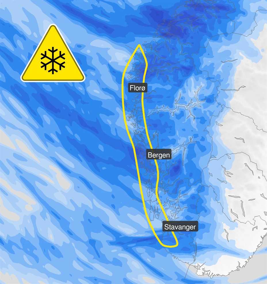 Gult farevarsel om snø Bilde: Meteorologene på Twitter