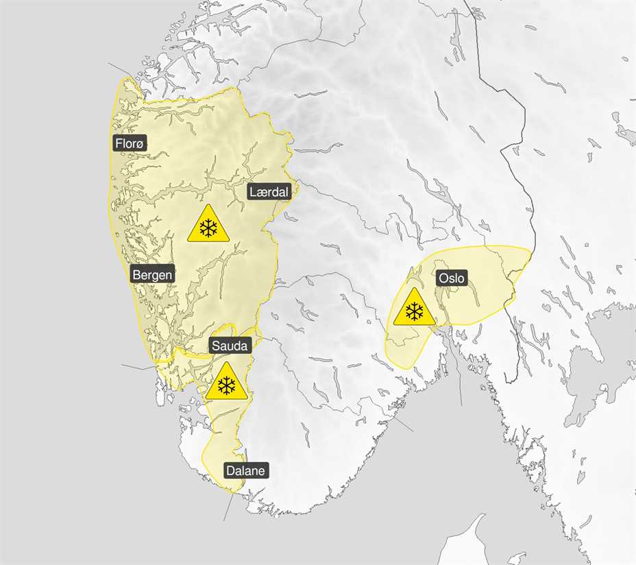 Gult farevarsel snø Foto: Meteorologene på Twitter