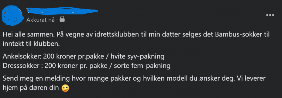 Dugnadsarbeid salg av sokker. Illustrasjonsfoto: Tomas Johannessen