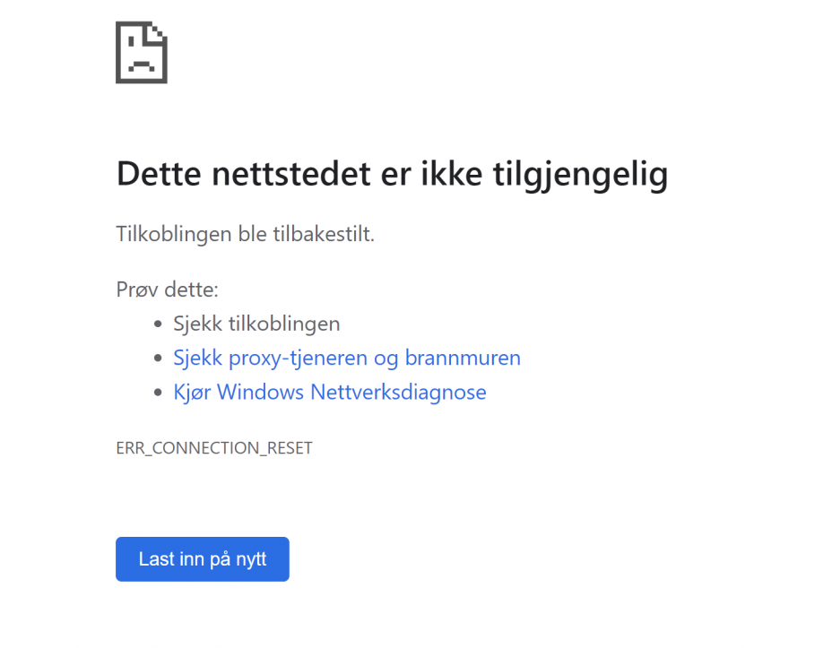 Slik ser det ut når man går inn på nettsidene til Stavanger aftenblad etter DDOS-angrep, 27.juli 2023 Skjermdump: Stavanger aftenblad