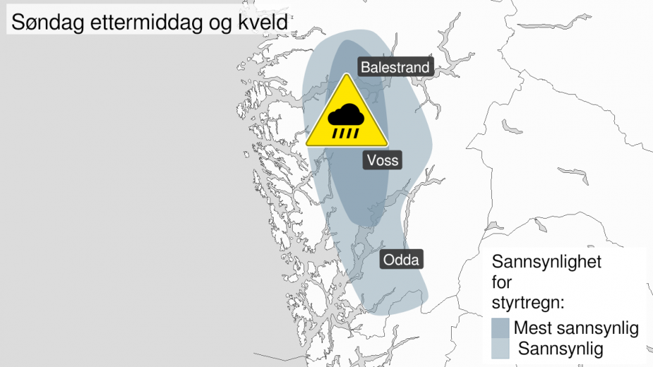 Gult farefarsel for Vestlandet, 23.juli 2023 Foto: Meteorologene på Twitter