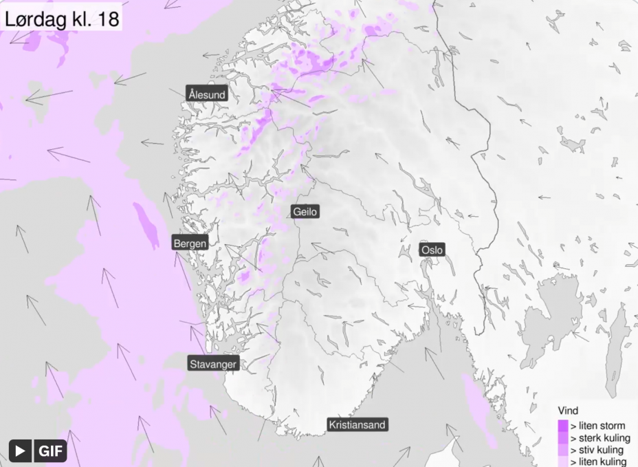 Lavtrykk Vestlandet lørdag 15 juli Skjermdump: Meteorologene på Twitter