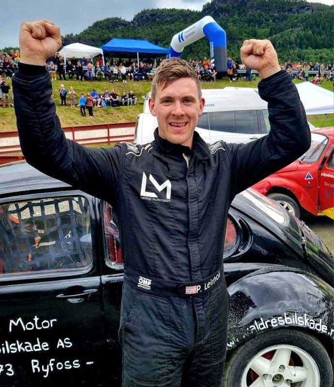 Vinner av Landsfinalen i bilcross for senior 2023, Petter Leirhol. Foto: Norges Bilsportforbund