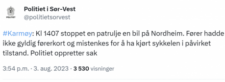 Sør-Vest politidistrikt fikk en hektisk dag, da journalister fra hele verden ringte for å få en forklaring på denne Twitter meldingen.