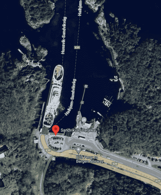 Sandvikvåg Ferjekai. Skjermdump: Google Maps
