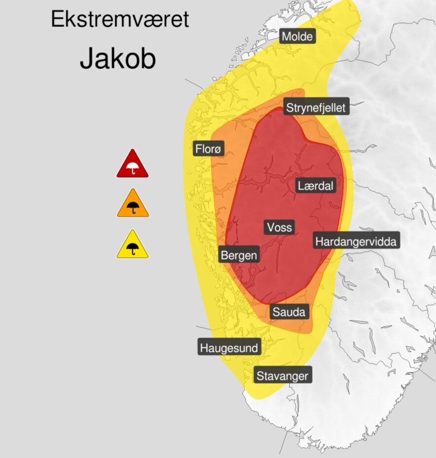 ekstremværet jakob. Foto: Meteorologene på X.