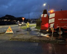 Vannledningsbrudd Kopervik oktober 2024. Foto: Torgeir Henden