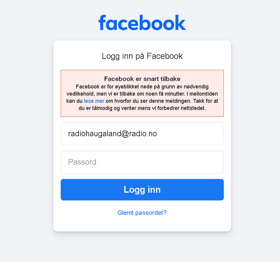 Selskapet bak Facebook har onsdag 11 desember problemer. Skjerdump: Facebook.