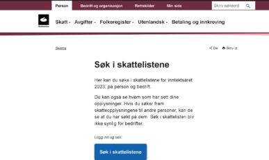 Skattelistene for 2023 er offentliggjort. Skjermdump fra Skatteetaten.