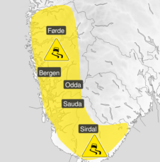 Meteorologisk institutt har sendt ut gult farevarsel for is for deler av Rogaland og Vestland. Foto: Meteorologisk institutt