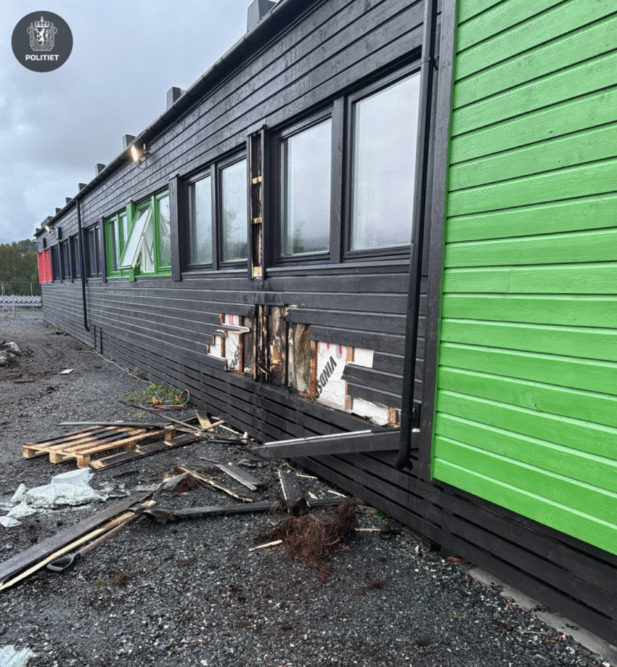 Brann Stord kristne skole august 2025. Foto: Politiet.