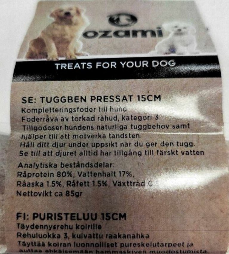Ozami tyggebein. Foto: Mattilsynet
